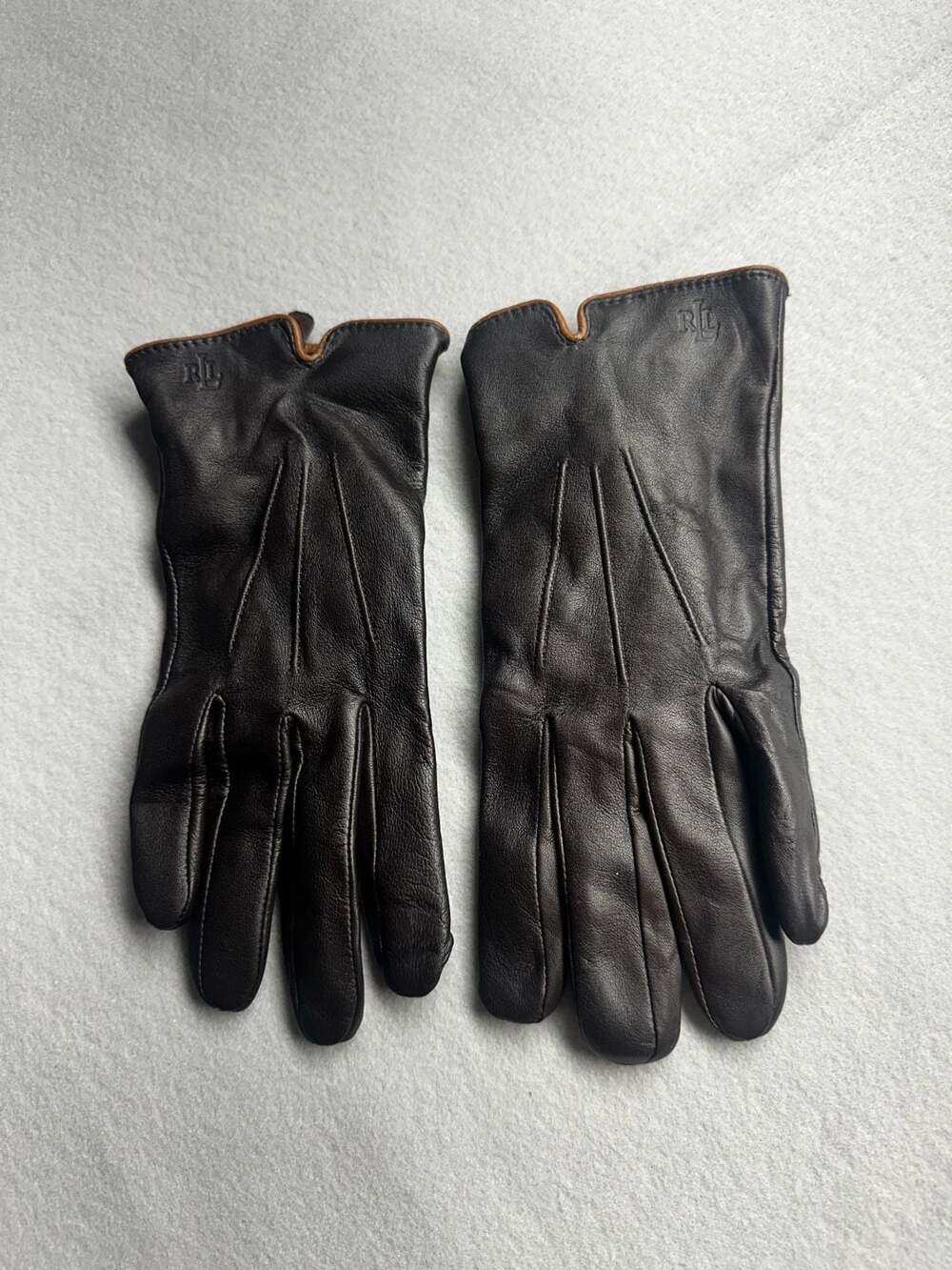 Lauren Ralph Lauren Women's Dark Brown Leather Fleece-Lined Gloves Size XL